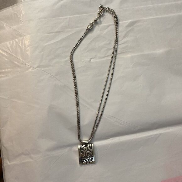 BRIGHTON Silver Rectangle Double Strand Deco Lace Necklace - Picture 3 of 8